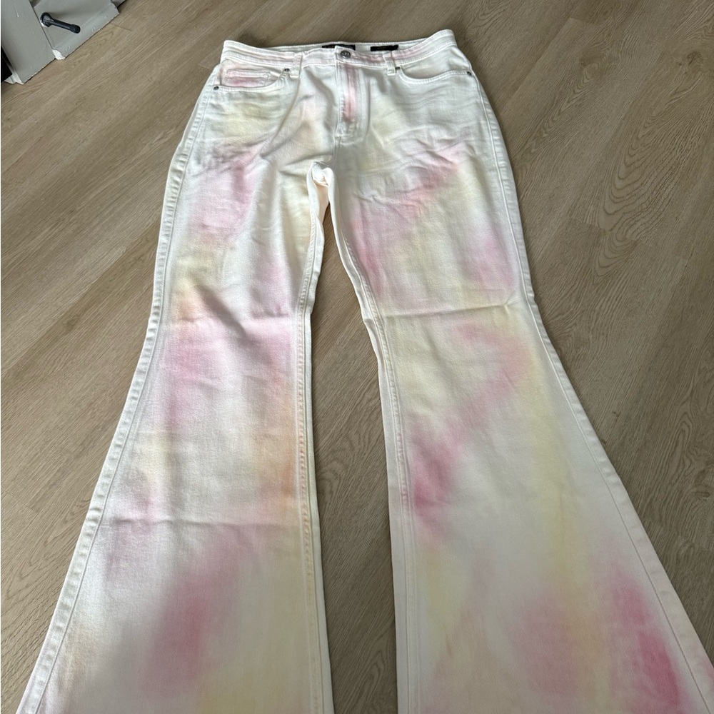 Lee Women's Tie-Dye Flare Jeans - White, Pink, Yellow